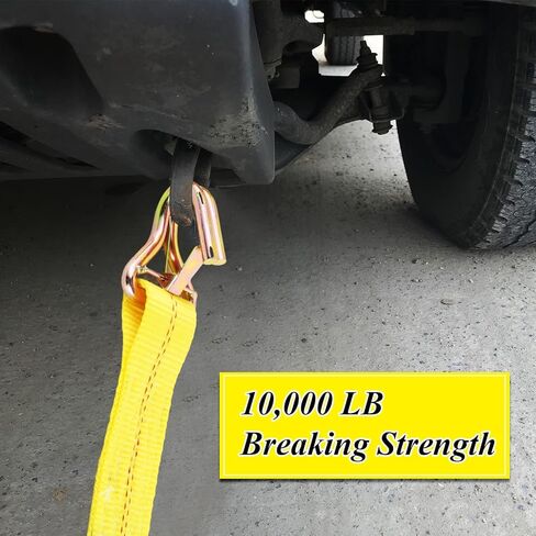 4 Pack Car Tie Down Straps for Trailers 2'' x10' Ratchet Strap with Snap Hooks, 10000 LBS Break Strength, Heavy Duty Trailer Strap 24'' and 36'' Axle Straps, for Car, Truck, UTV (Yellow) in Kuwait