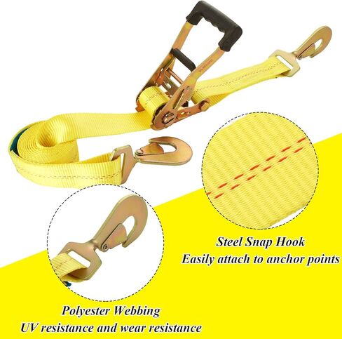 4 Pack Car Tie Down Straps for Trailers 2'' x10' Ratchet Strap with Snap Hooks, 10000 LBS Break Strength, Heavy Duty Trailer Strap 24'' and 36'' Axle Straps, for Car, Truck, UTV (Yellow) in Kuwait