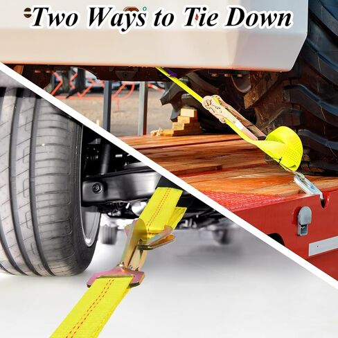 4 Pack Car Tie Down Straps for Trailers 2'' x10' Ratchet Strap with Snap Hooks, 10000 LBS Break Strength, Heavy Duty Trailer Strap 24'' and 36'' Axle Straps, for Car, Truck, UTV (Yellow) in Kuwait