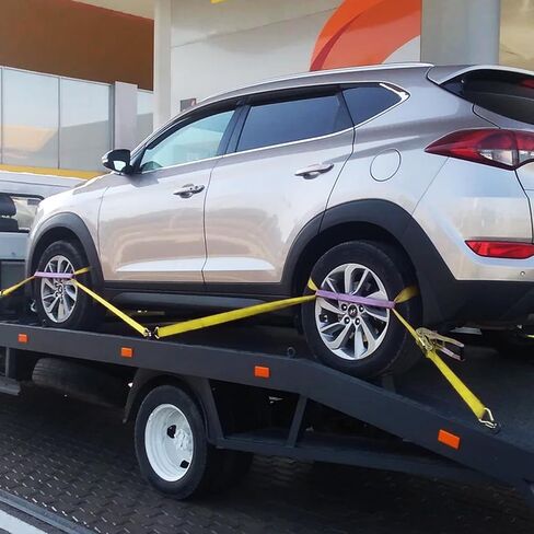 4 Pack Car Tie Down Straps for Trailers 2'' x10' Ratchet Strap with Snap Hooks, 10000 LBS Break Strength, Heavy Duty Trailer Strap 24'' and 36'' Axle Straps, for Car, Truck, UTV (Yellow) in Kuwait