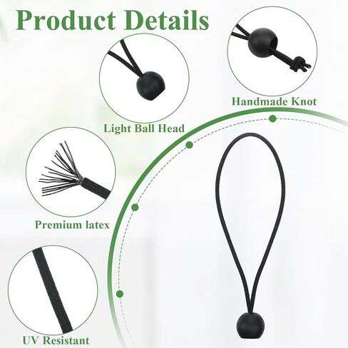100Pcs Ball Bungee Cords, 5.9 Inch Heavy Duty Tarp Bungee Cords with Balls, Black Elastic Bungees Ball Cords for Secure Hold Outdoor Camping Tents Cargo Holding with UV Resistant in Kuwait