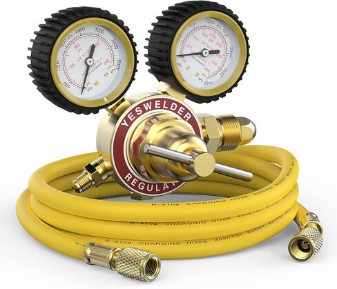 YESWELDER Nitrogen Regulator with Hose,0-600 PSI and 0-4000PSI Output Pressure,CGA580 Inlet Connection and 1/4" male flare fitting in Kuwait