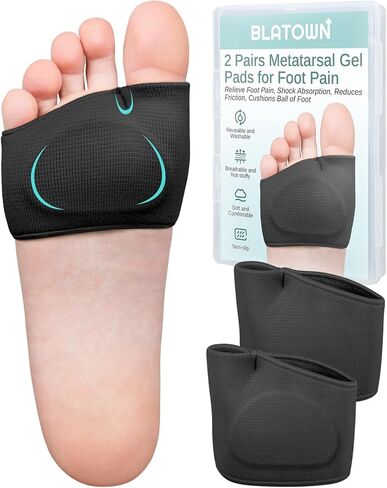 زوجان من وسائد مشط القدم، وسائد كرة القدم للنساء والرجال لتخفيف آلام القدمين، والتهاب السمسم، وألم مشط القدم، وأكمام من نسيج الورم العصبي مورتونز مع حشوات هلامية (أسود، متوسط) in Kuwait