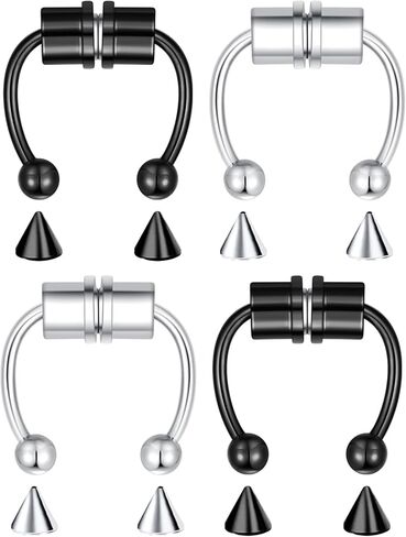 4-5 Pcs Nose Rings Hoops Nose Piercings Nose Piercing Jewelry Fake Nose Ring Fake Septum Double Hoop Nose Ring Lip Nose Rings for Women Clip On Helix Cartilage Hoop Earrings Nose Cuffs in Kuwait