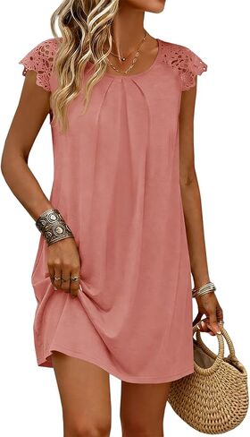 قميص نوم نسائي من Wenrine بأكمام قصيرة، ملابس نوم ناعمة، فستان نوم كاجوال مع جيوب in Kuwait