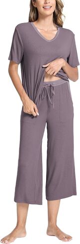 GYS Bamboo Viscose Sleep Sets for Women Short Sleeve V-Neck Top and Capri Pants Pajama Sets in Saudi Arabia