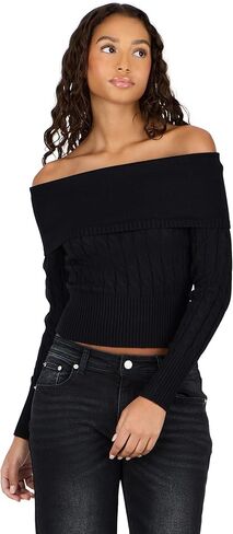 Forever 21 Women's Fold Over Off The Shoulder Sweater with Cable Knit Bottom in Saudi Arabia
