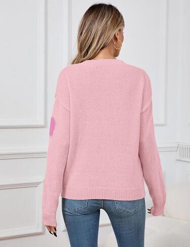 Womens Oversized Cute Heart Sweater Spring Winter 2025 Trendy Ladies Dressy Casual Lightweight Ribbed Knit Crewneck Long Sleeve Pullover Knitted Tops Pink S in Kuwait