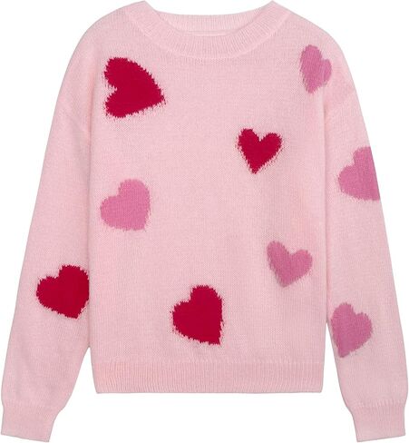 Womens Oversized Cute Heart Sweater Spring Winter 2025 Trendy Ladies Dressy Casual Lightweight Ribbed Knit Crewneck Long Sleeve Pullover Knitted Tops Pink S in Kuwait