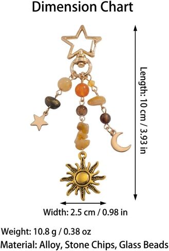 Celestial Sun Moon and Star Keychain with Natural Stone Beads and Gold Tone Alloy Metal Bag Charm Accessory in Saudi Arabia