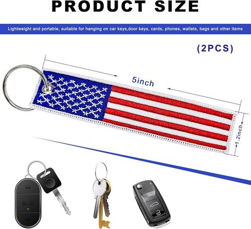 2 PCS American Flag Keychain, USA Flag Car Key Tag with Keyring, Embroidered Key Chain for Car Motorcycle Scooter in Kuwait