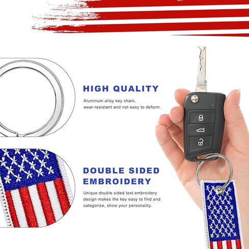 2 PCS American Flag Keychain, USA Flag Car Key Tag with Keyring, Embroidered Key Chain for Car Motorcycle Scooter in Kuwait