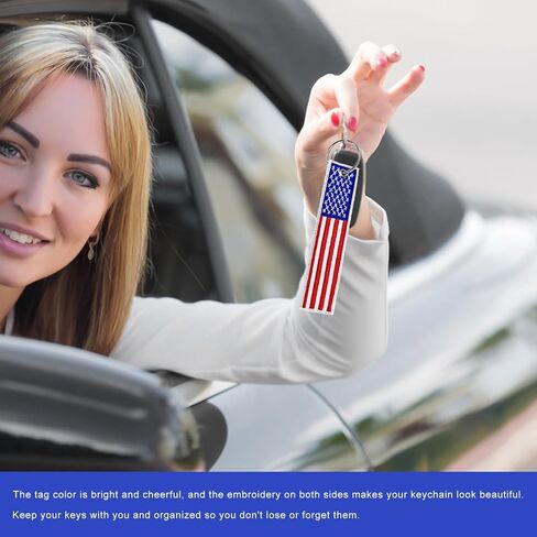 2 PCS American Flag Keychain, USA Flag Car Key Tag with Keyring, Embroidered Key Chain for Car Motorcycle Scooter in Kuwait