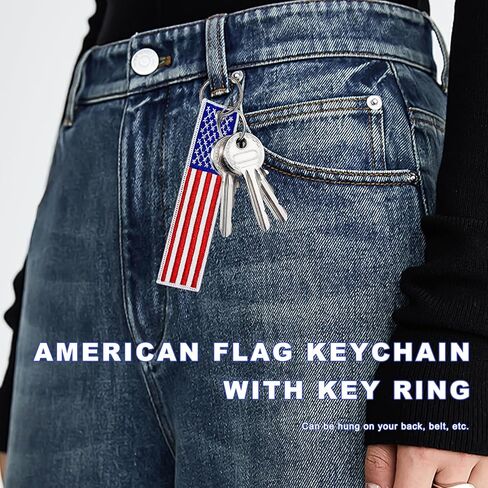 2 PCS American Flag Keychain, USA Flag Car Key Tag with Keyring, Embroidered Key Chain for Car Motorcycle Scooter in Kuwait