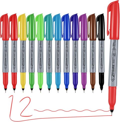 أقلام تحديد دائمة، مجموعة أقلام تحديد دقيقة للغاية، 12 لونًا متنوعًا تعمل على الخشب والبلاستيك والورق والمعادن والحجر والزجاج للفنانين والأطفال والبالغين، 12 قطعة in Kuwait