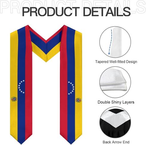 Venezuela Venezuelian Flag V-Neck Graduation Shawl Sash, Double sided Graduation Scarf Stole Graduation Shawl for International Students in Saudi Arabia