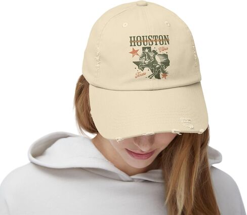 Houston Livestock Show and Rodeo Hat – Texas Vibes Cowgirl Riding Horse – Distressed Unisex Baseball Cap – Western Style in Saudi Arabia