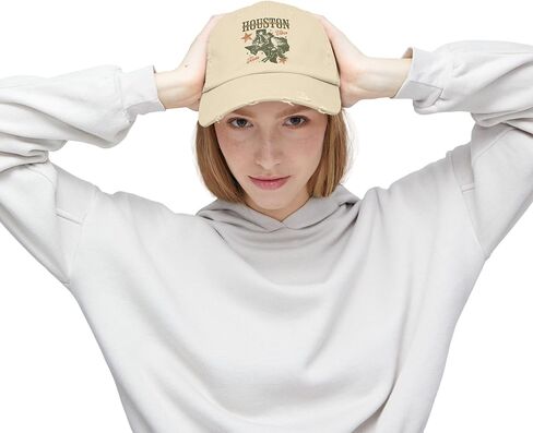 Houston Livestock Show and Rodeo Hat – Texas Vibes Cowgirl Riding Horse – Distressed Unisex Baseball Cap – Western Style in Saudi Arabia