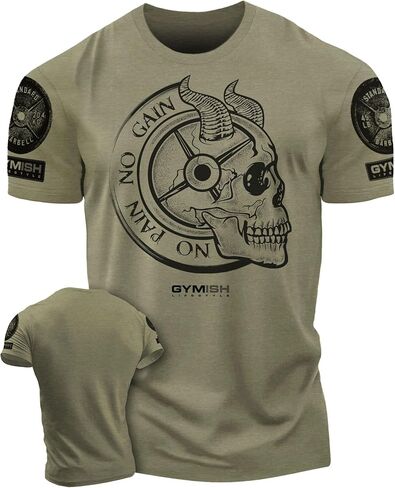 No Pain No Gain Strength Workout T-Shirt Gym Motivational Skull Design in Kuwait