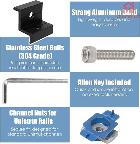 10pcs Solar Panel Clamps Fit for Standard Unistrut, Black Aluminum End Clamps for 30mm 35mm Thick Panels, Mounting Hardware Kit with Nuts & Bolts for Sheet Roof, Metal Roof, Tin Roof, Flat Roofs in Saudi Arabia
