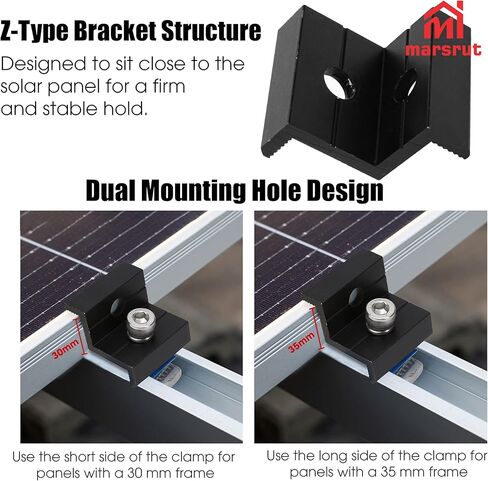 10pcs Solar Panel Clamps Fit for Standard Unistrut, Black Aluminum End Clamps for 30mm 35mm Thick Panels, Mounting Hardware Kit with Nuts & Bolts for Sheet Roof, Metal Roof, Tin Roof, Flat Roofs in Saudi Arabia