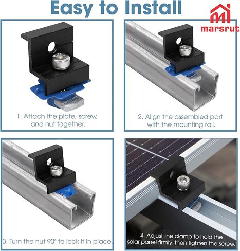 10pcs Solar Panel Clamps Fit for Standard Unistrut, Black Aluminum End Clamps for 30mm 35mm Thick Panels, Mounting Hardware Kit with Nuts & Bolts for Sheet Roof, Metal Roof, Tin Roof, Flat Roofs in Saudi Arabia