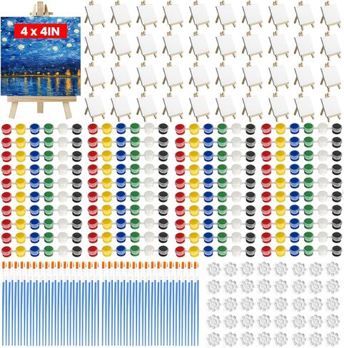 20 Pack 6x6in Canvas Painting Kit for Kids, Small Canvases with Wood Easels, Acrylic Paints, Brushes and Palettes, Acrylic Paint Party Kit Mini Canvas and Easel Set for Kids Painting in Kuwait