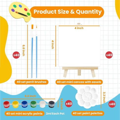 20 Pack 6x6in Canvas Painting Kit for Kids, Small Canvases with Wood Easels, Acrylic Paints, Brushes and Palettes, Acrylic Paint Party Kit Mini Canvas and Easel Set for Kids Painting in Kuwait