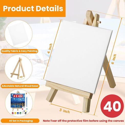 20 Pack 6x6in Canvas Painting Kit for Kids, Small Canvases with Wood Easels, Acrylic Paints, Brushes and Palettes, Acrylic Paint Party Kit Mini Canvas and Easel Set for Kids Painting in Kuwait