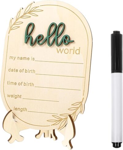 Baby Name Announcement Sign, Wooden Announcement Sign for New Baby, Hello World Birth Announcement Signs with Pen & Pen & Stand for Home, Hospital, Nursery, Baby's Arrival Gifts(6 x 4 x 0.1 inch) in Kuwait