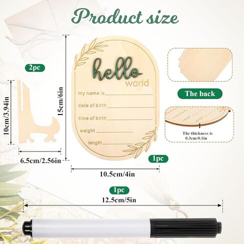 Baby Name Announcement Sign, Wooden Announcement Sign for New Baby, Hello World Birth Announcement Signs with Pen & Pen & Stand for Home, Hospital, Nursery, Baby's Arrival Gifts(6 x 4 x 0.1 inch) in Kuwait