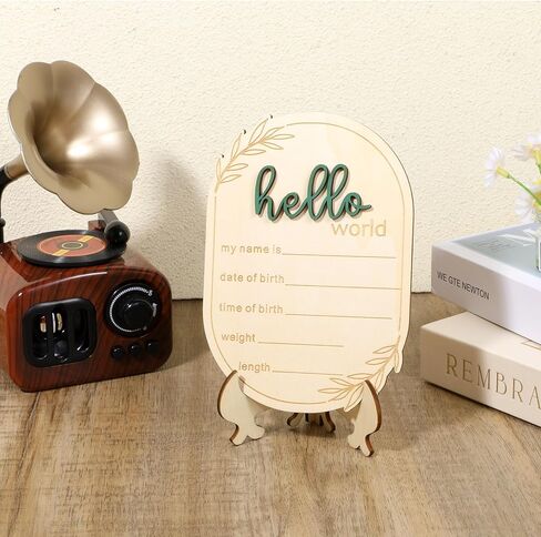 Baby Name Announcement Sign, Wooden Announcement Sign for New Baby, Hello World Birth Announcement Signs with Pen & Pen & Stand for Home, Hospital, Nursery, Baby's Arrival Gifts(6 x 4 x 0.1 inch) in Kuwait