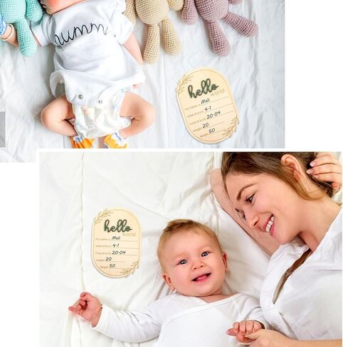 Baby Name Announcement Sign, Wooden Announcement Sign for New Baby, Hello World Birth Announcement Signs with Pen & Pen & Stand for Home, Hospital, Nursery, Baby's Arrival Gifts(6 x 4 x 0.1 inch) in Kuwait