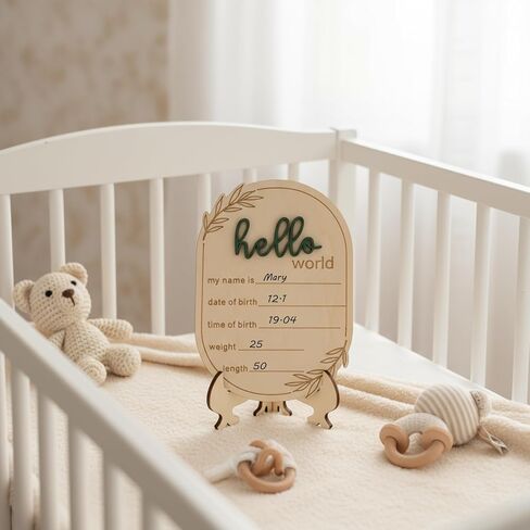 Baby Name Announcement Sign, Wooden Announcement Sign for New Baby, Hello World Birth Announcement Signs with Pen & Pen & Stand for Home, Hospital, Nursery, Baby's Arrival Gifts(6 x 4 x 0.1 inch) in Kuwait