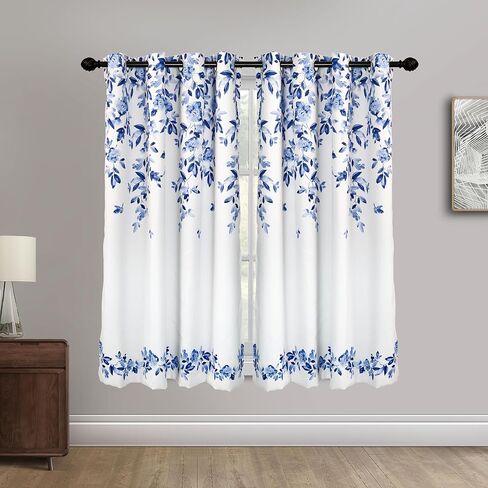 مجموعة لوحات نافذة التعتيم من Creativesfun، زوج - طباعة زهور، جميلة، حديثة، ديكور منزلي أنيق (أزرق داكن، 52 بوصة عرض × 63 بوصة طول) in Kuwait