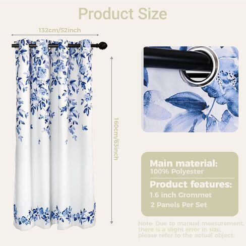 مجموعة لوحات نافذة التعتيم من Creativesfun، زوج - طباعة زهور، جميلة، حديثة، ديكور منزلي أنيق (أزرق داكن، 52 بوصة عرض × 63 بوصة طول) in Kuwait