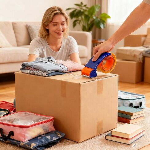 10 عبوات من مسدس توزيع شريط التعبئة، قاطع شريط عالي التحمل مع قبضة مريحة، شفرة معدنية مسننة وبكرة أسطوانية للشحن والتحريك والتعبئة in Kuwait