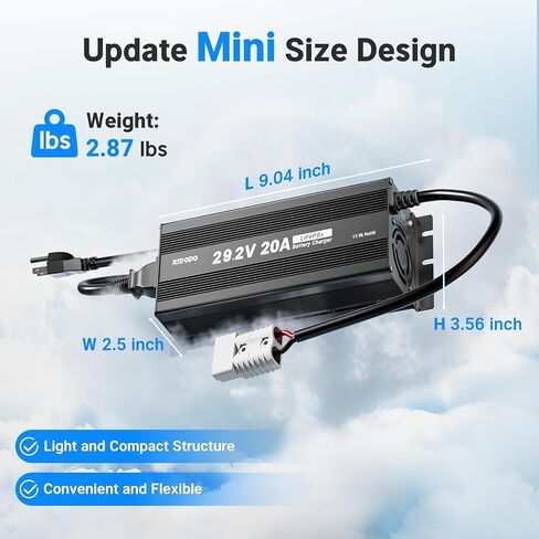 Redodo 29.2V 20A Update Mini Size LiFePO4 شاحن بطارية سريع AC-DC، مؤشرات LED، 6 حماية، غلاف متين، مروحة تبريد in Kuwait