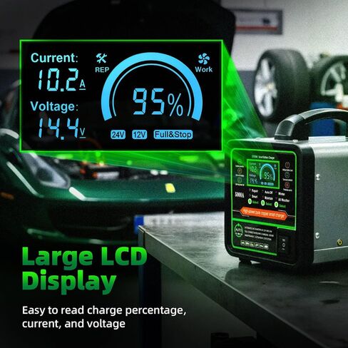 24V 12V Car Battery Charger Heavy Duty Trickle Charger for Car Battery 0-15A Smart Automotive Lead-Acid Battery Maintainer with Auto Off/Repair/Winter Modes LCD Display for Car Truck Boat Motorcycle in Saudi Arabia