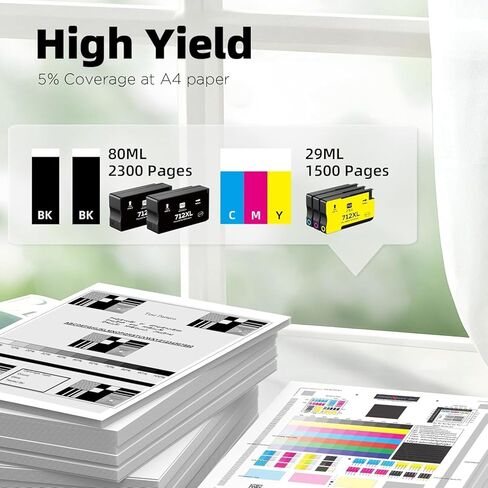 712XL 712 Ink Cartridges 5 Pack High Yield Replacement for HP 712 XL 712 Ink for DesignJet T210 T630 T650 T250 T230 Studio Plotter Printers (2 Black,1 Cyan,1 Magenta,1 Yellow) in Kuwait