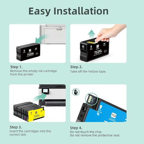 712XL 712 Ink Cartridges 5 Pack High Yield Replacement for HP 712 XL 712 Ink for DesignJet T210 T630 T650 T250 T230 Studio Plotter Printers (2 Black,1 Cyan,1 Magenta,1 Yellow) in Kuwait