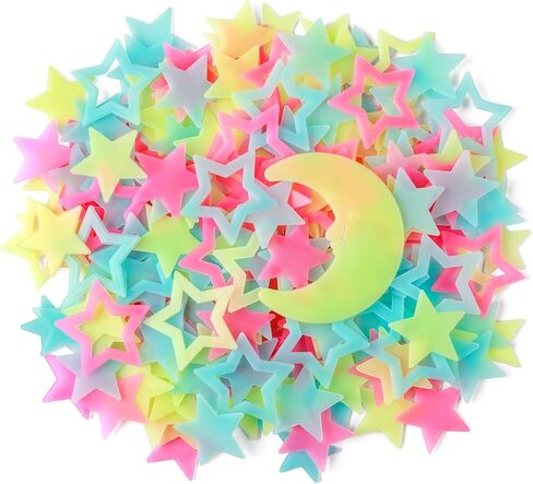 AM AMAONM Glow in The Dark Luminous Stars Fluorescent Noctilucent Plastic Moon Wall Stickers Murals Glowing Star Decals for Home Art Decor Ceiling Wall Decorate Kids Babys Bedroom Room 140pcs in Saudi Arabia