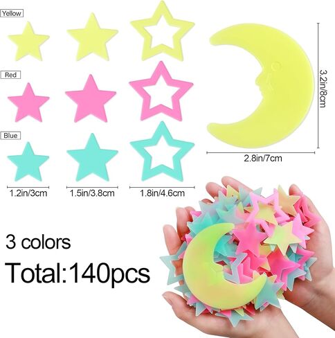 AM AMAONM Glow in The Dark Luminous Stars Fluorescent Noctilucent Plastic Moon Wall Stickers Murals Glowing Star Decals for Home Art Decor Ceiling Wall Decorate Kids Babys Bedroom Room 140pcs in Saudi Arabia