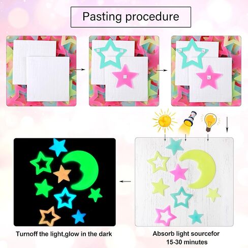 AM AMAONM Glow in The Dark Luminous Stars Fluorescent Noctilucent Plastic Moon Wall Stickers Murals Glowing Star Decals for Home Art Decor Ceiling Wall Decorate Kids Babys Bedroom Room 140pcs in Saudi Arabia