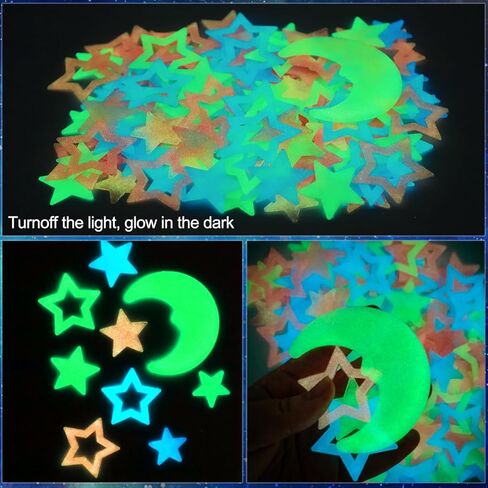AM AMAONM Glow in The Dark Luminous Stars Fluorescent Noctilucent Plastic Moon Wall Stickers Murals Glowing Star Decals for Home Art Decor Ceiling Wall Decorate Kids Babys Bedroom Room 140pcs in Saudi Arabia