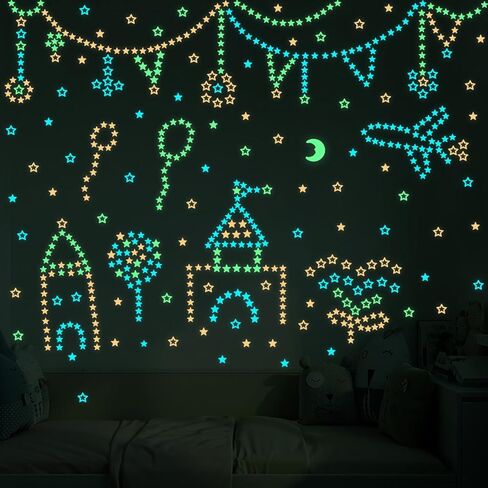 AM AMAONM Glow in The Dark Luminous Stars Fluorescent Noctilucent Plastic Moon Wall Stickers Murals Glowing Star Decals for Home Art Decor Ceiling Wall Decorate Kids Babys Bedroom Room 140pcs in Saudi Arabia