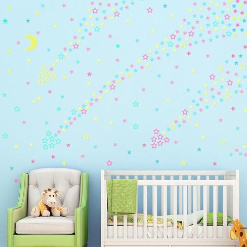 AM AMAONM Glow in The Dark Luminous Stars Fluorescent Noctilucent Plastic Moon Wall Stickers Murals Glowing Star Decals for Home Art Decor Ceiling Wall Decorate Kids Babys Bedroom Room 140pcs in Saudi Arabia
