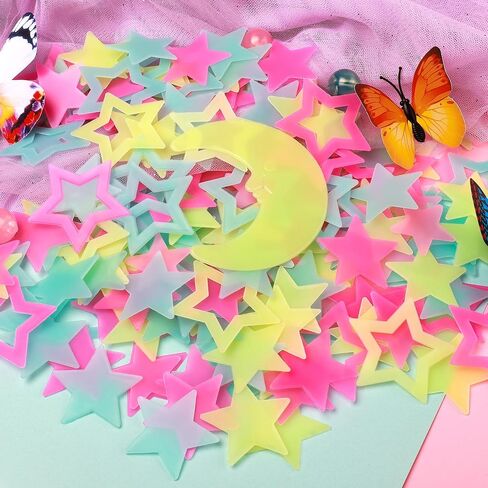 AM AMAONM Glow in The Dark Luminous Stars Fluorescent Noctilucent Plastic Moon Wall Stickers Murals Glowing Star Decals for Home Art Decor Ceiling Wall Decorate Kids Babys Bedroom Room 140pcs in Saudi Arabia