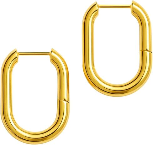 18K Gold Plated Oval Hoop Earrings for Women, Waterproof Stainless Steel Huggie Hoops, Lightweight Everyday Earrings, Hypoallergenic Jewelry Gift in Saudi Arabia