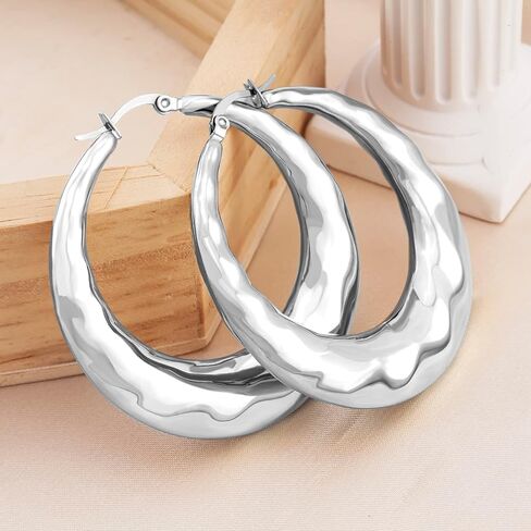 أقراط دائرية، أقراط دائرية أنيقة من الفولاذ المقاوم للصدأ/مطلية بالذهب عيار 18 قيراط للنساء - تصميم كلاسيكي بدائرة كبيرة للمناسبات اليومية والخاصة in Kuwait